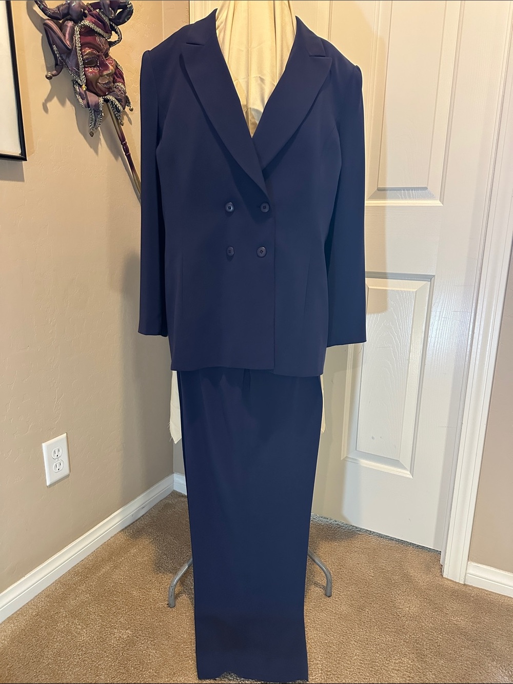 Kasper Double-Breasted Navy Blazer and Pant Set